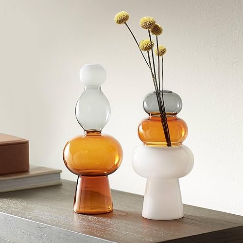 Tanger - Juego de 2 jarrones de cristal triple ámbar de 10 1/4" Dahlia Studios