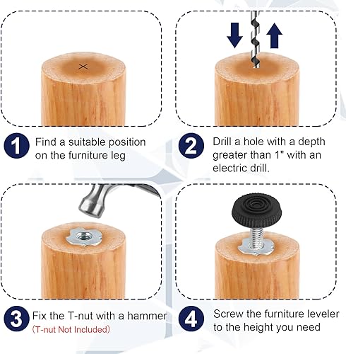 Miniatura 5 de COIDEA Niveladores de patas de muebles de rosca M6, 12 patas ajustables para muebles roscadas, patas niveladoras atornilladas para muebles,