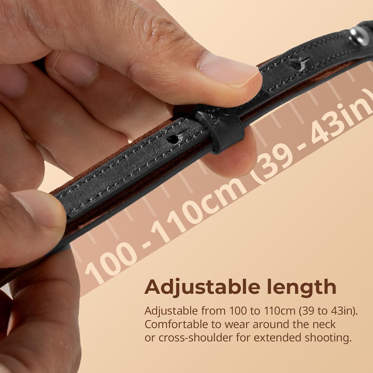 SMALLRIG Universal Leather Camera Neck Shoulder Strap for DSLR, Adjustable 100 to 110cm (39 to 43in), Max Load 10kg (22lb) - Image 3