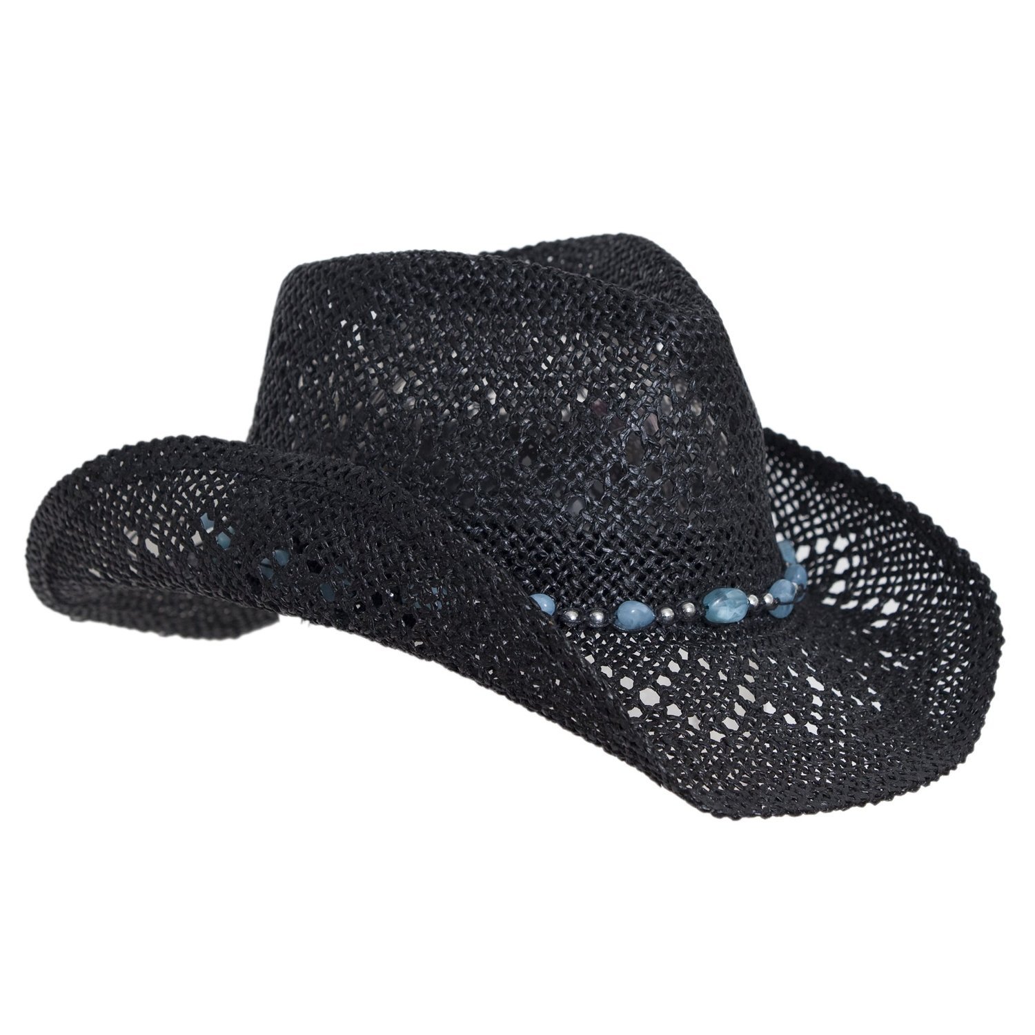 Straw Cowboy Hat for Women with Beaded Trim and Shapeable Brim