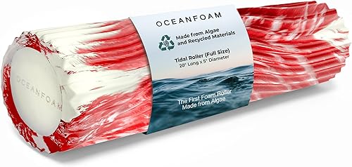 Miniatura 25 de Oceanfoam Tidal Roller - Rojo, Azul Marino Oscuro y Natural Marmóreo - Rodillo de espuma para masaje muscular para dolor de espalda y estiramiento -