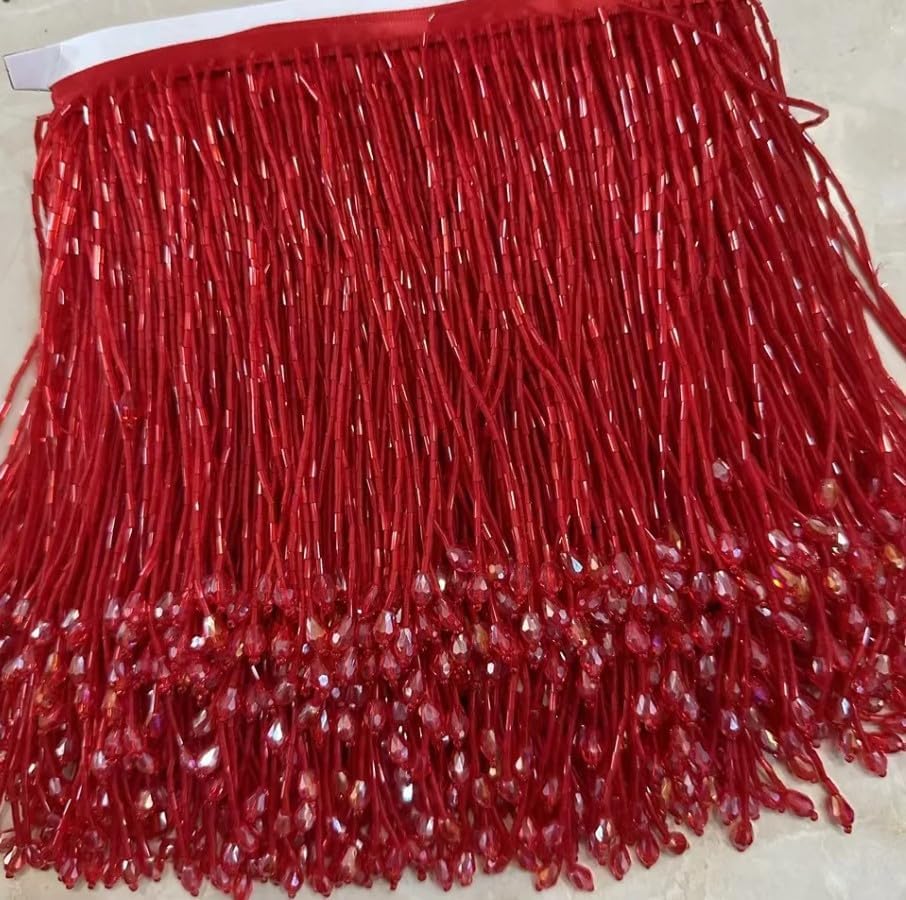 Premium Quality Many Color Beads Tassel Fringe Lace DIY Sewing Wedding Dress Handmade Beads with Crytal Stone for Party Dress (Green)