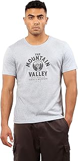 ريفين تي شيرت رجالي عصري مطبوع عليه "The Mountain Valley" بلون أزرق فاتح مرقش