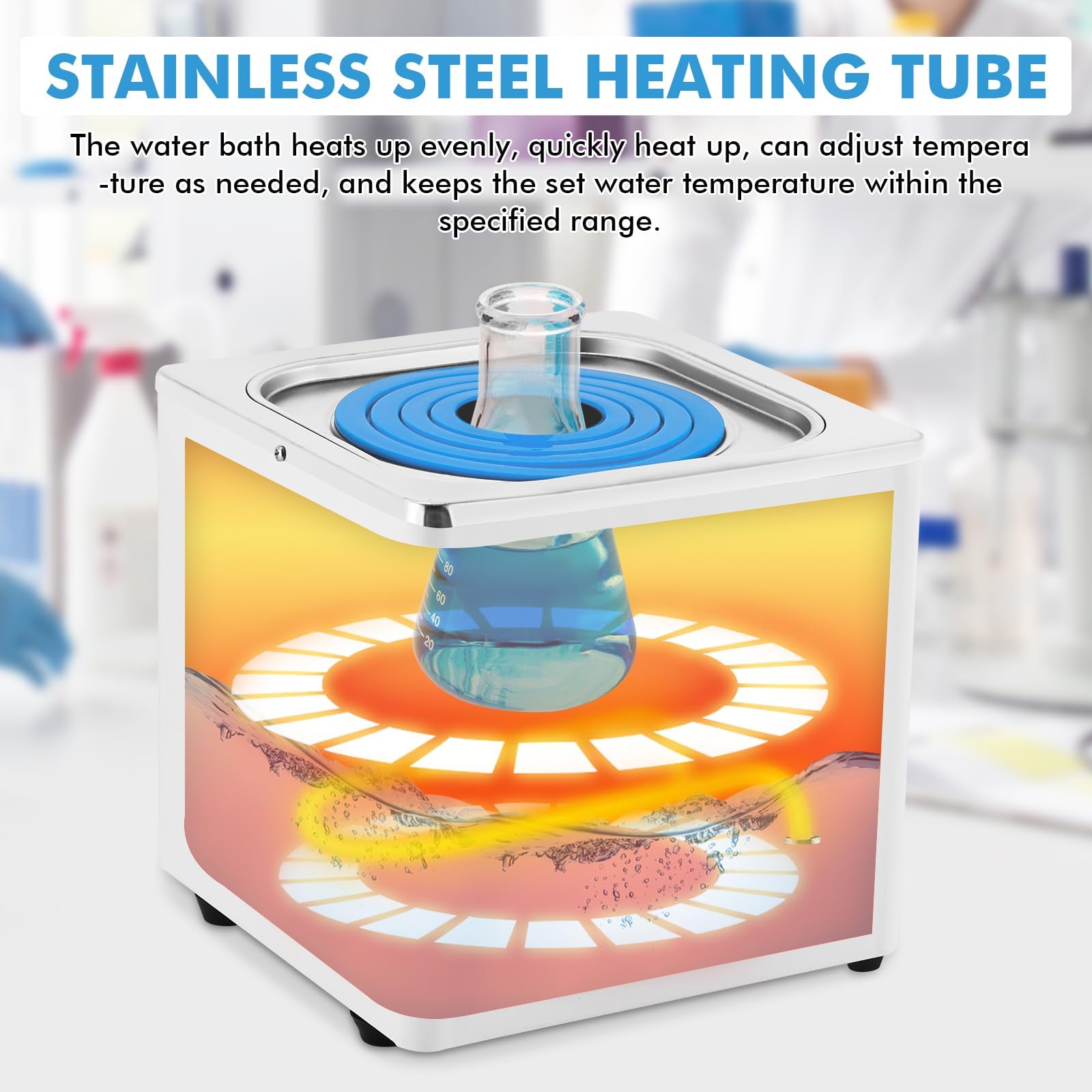 Calentador digital de baño de agua con temporizador y control de temperatura, forro de acero inoxidable y cubierta protectora, 3 L para uso en laboratorio, función anticombustión en seco