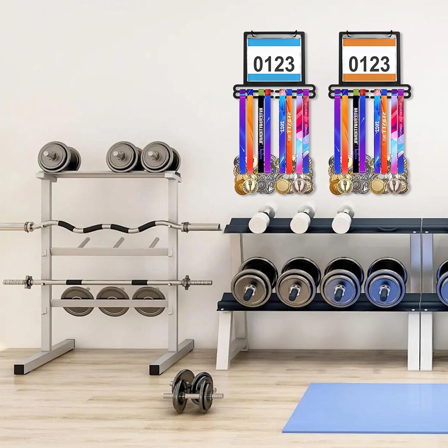 Premium Race Bib and Medal Display for Runners, Medal Hanger Display with Bib Holder Wall Mount Rack Organizes 40+ Medals & 20 Race Numbers Perfect Marathon Running Gift