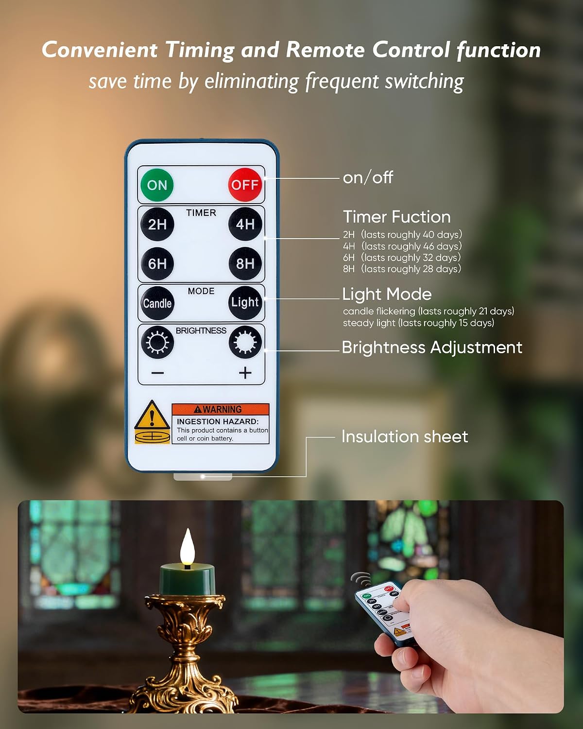Amagic Flameless Green Timer Remote Tealights Candles, 3D Black Wick Flickering Tea Light, 300+Hour Colored Votive Candles Battery Operated, Set of 24 for Christmas, Theme Party, Holiday, Home Decor