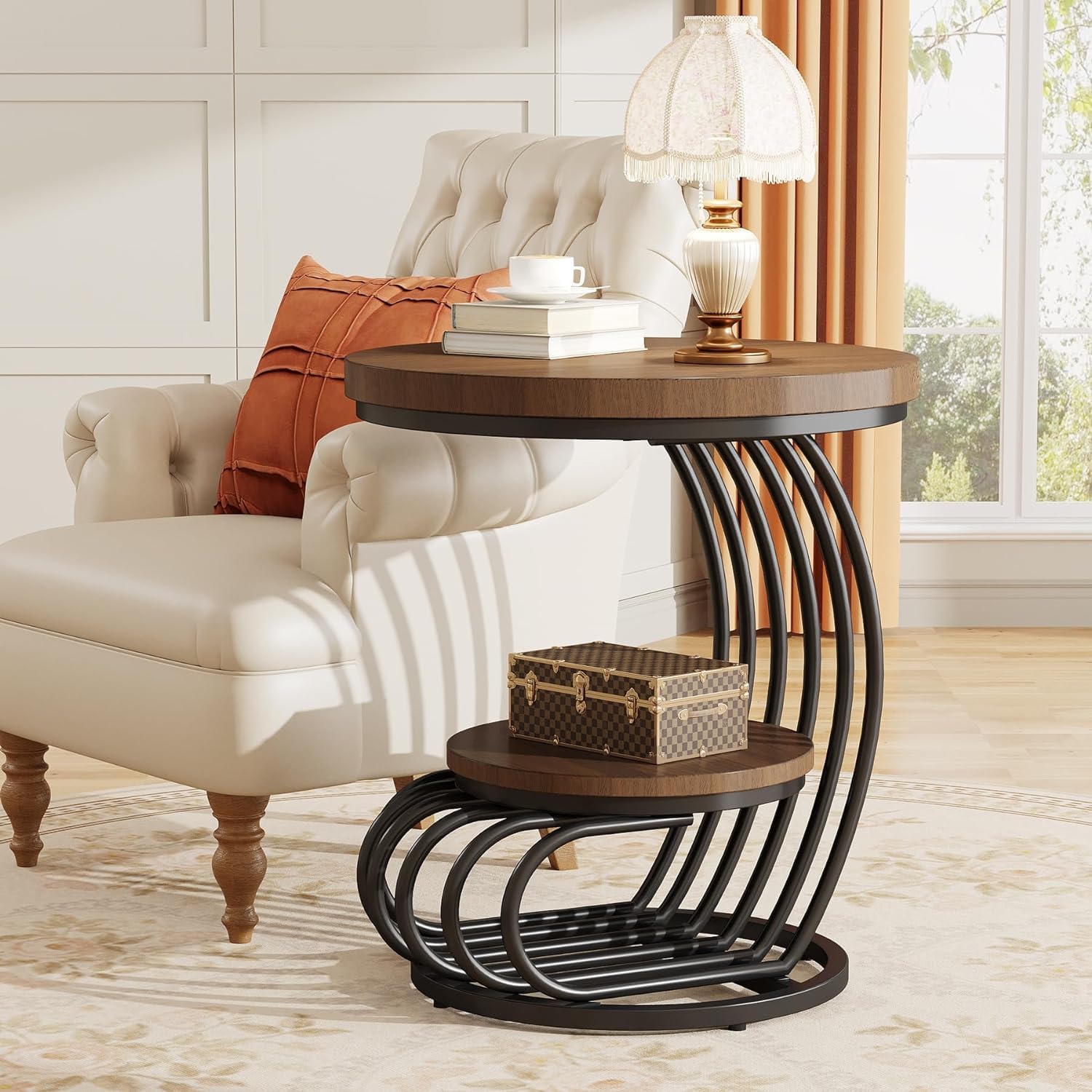 EXPRESSOW ENTERPRISES Metal End Table Round Side Table with 2 Tiers Storage Shelves, Modern Bedside Table with Marble Accent for Living Room Bedroom (Antique) (B0DH2S7JZ5) Amazon Price History, Amazon Price Tracker