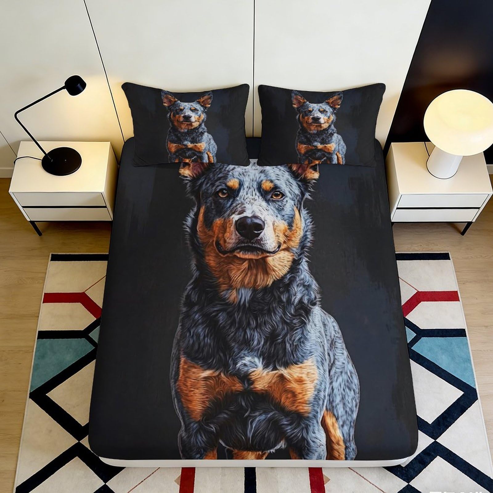 3D Printed Rottweiler Dog Fitted Sheet Microfiber Soft Black Animal Bed Cover for Bedroom Guest Room Decor Mattress Protection 90x200x25cm