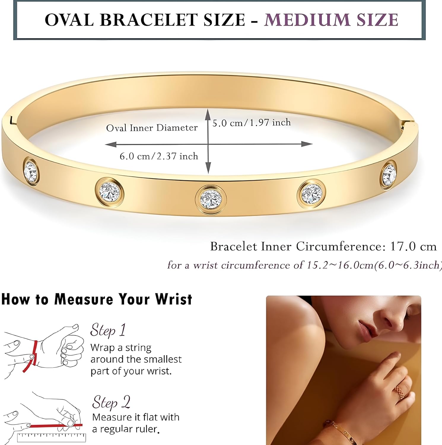 Gold Bracelet For Women, Love, Friendship, 18k Gold-Plated Bangle Bracelet, Zirconia Crystals, Premium Quality All New Stackable Bangle Jewelry - Image 6