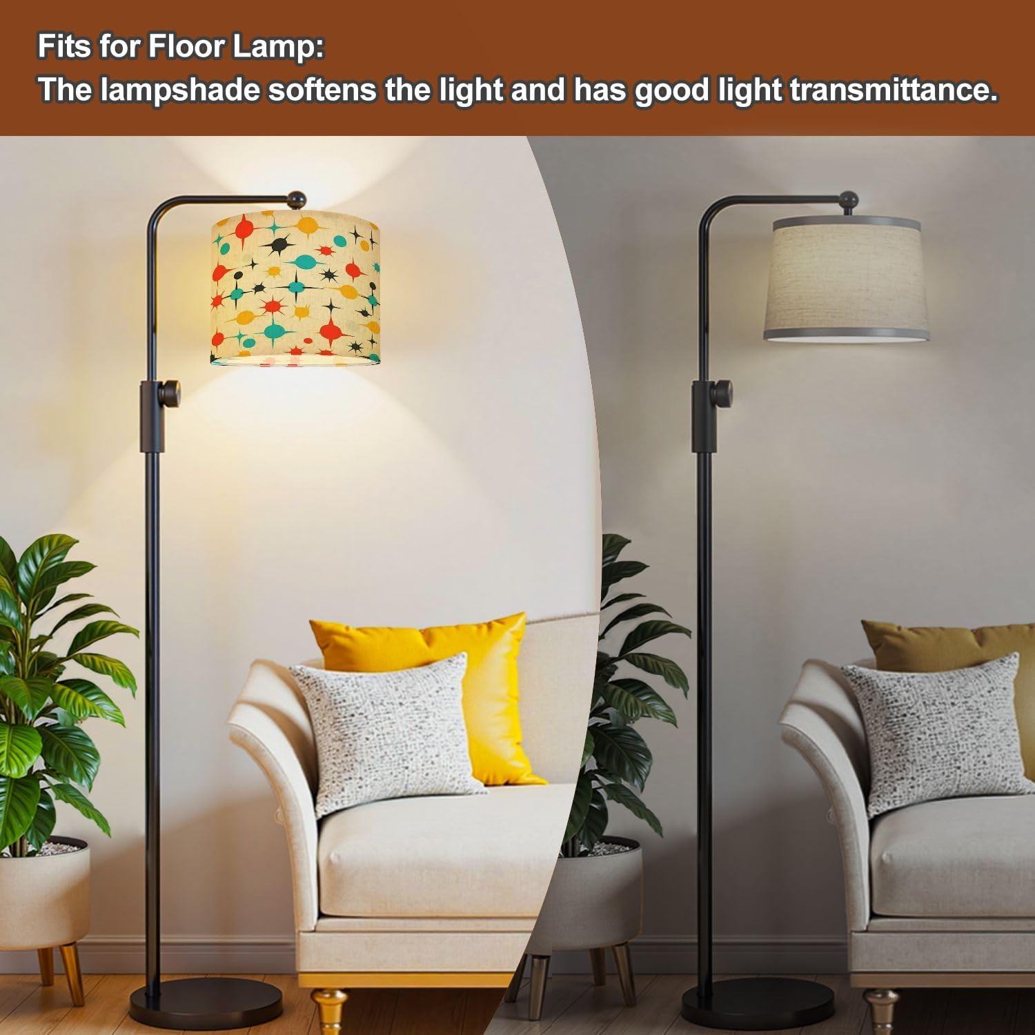 Lampshades Lamp Shades Set of 2 Mid century fifties modern atomic retro colors seamless Light Shade for Table Lamps Floor Lamps Drum Lamp Shades Lampshade Replacement