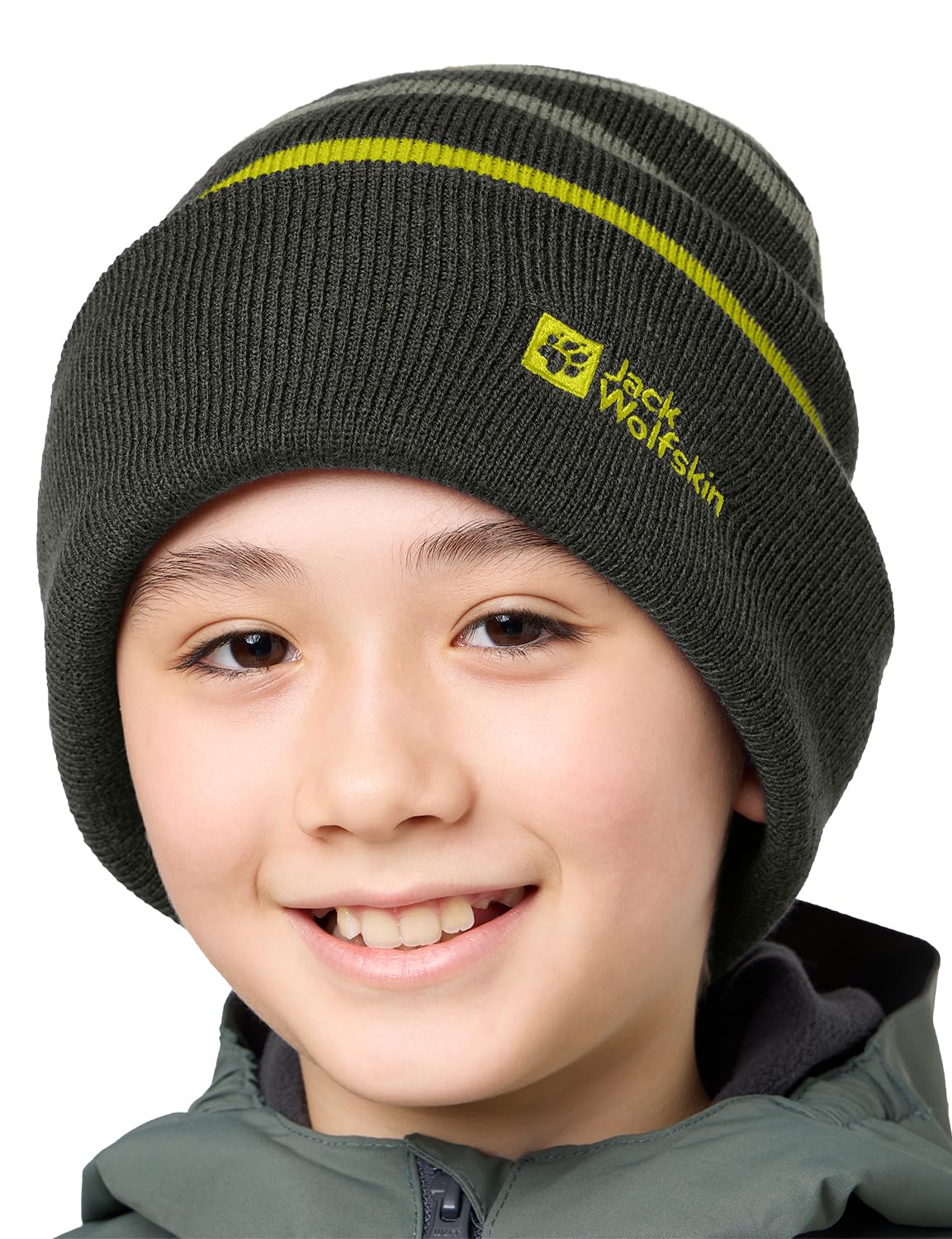 Jack Wolfskin - Stripy Knit Beanie K, beret dziecięcy unisex, miętowy liść,