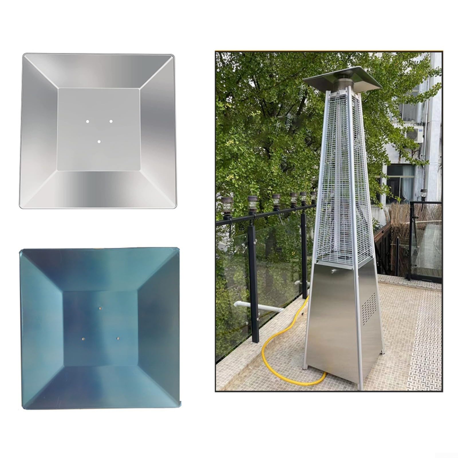 Reflector cuadrado de aluminio para calentadores piramidales de patio, 1 pieza (7 cm)