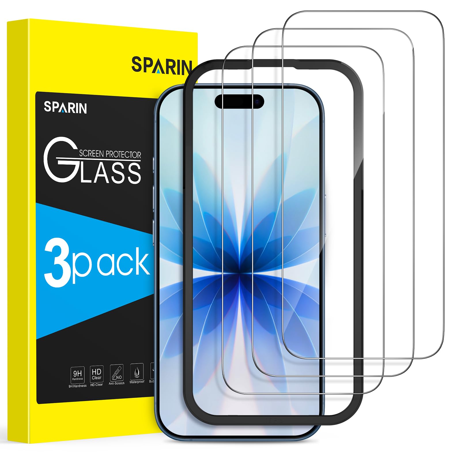 SPARIN für iPhone 17/17 Pro und iPhone 16 Pro für Panzerglas, 3 Stück Schutzfolie für iPhone 6.3 Zoll mit Montage Rahmen,9H Härte, Anti-Bläschen,HD Displayschutzfolie