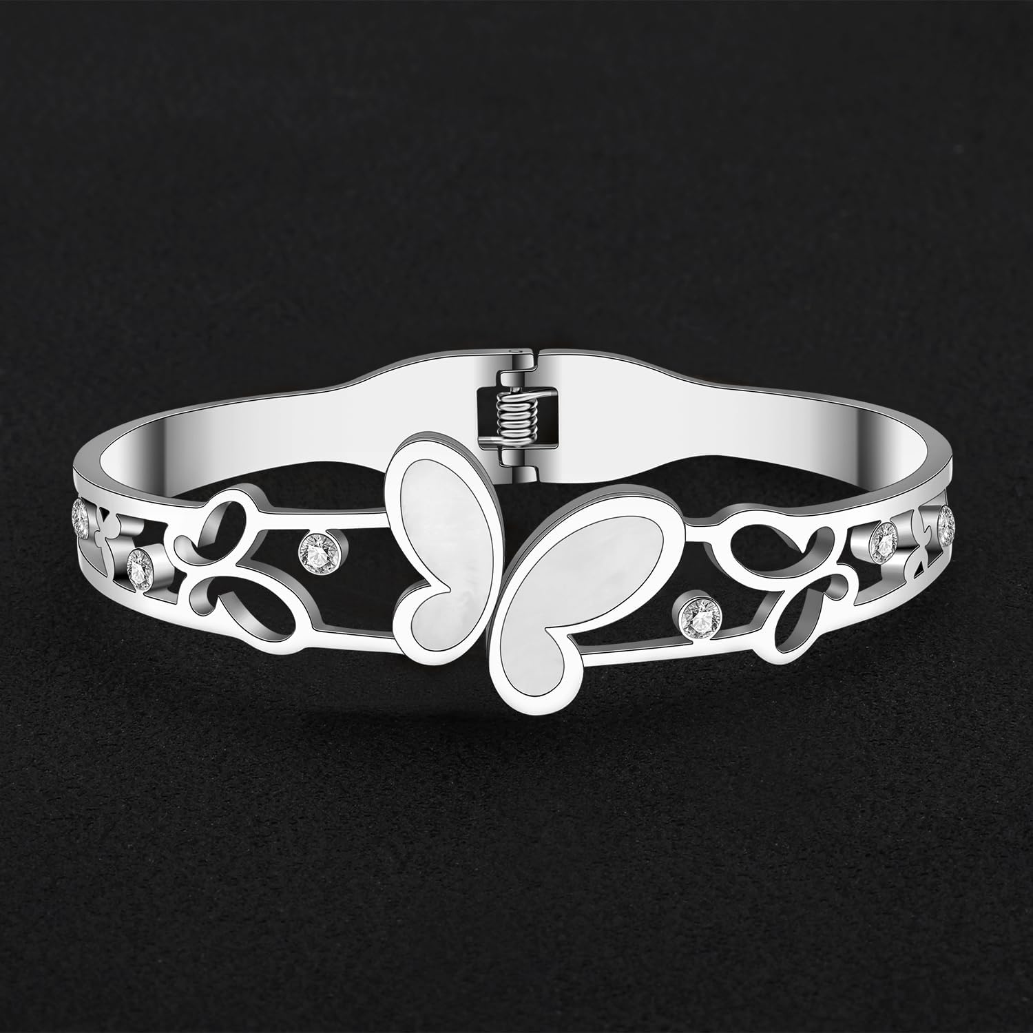 NEWEI Cute Butterfly Bracelet Bangle for Women Stainless Steel 18k Gold Plated Butterfly Charms For Bracelets Couple Butterflies Gifts (Butterfly D Silver) - Image 4