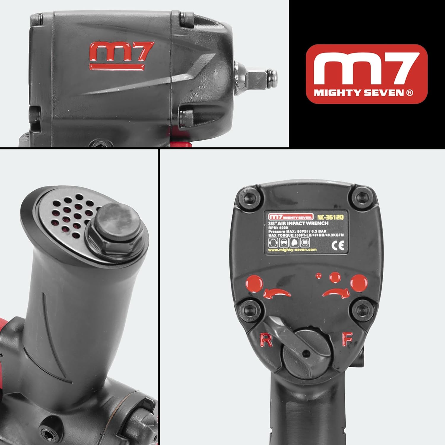 M7 NC-3612Q 3/8-inch Drive Quiet Mini Aluminum Air Impact Wrench, High Torque Wrench, Automotive Tool for Professional and Industrial Use, Lightweight Air Tool for Confined Spaces