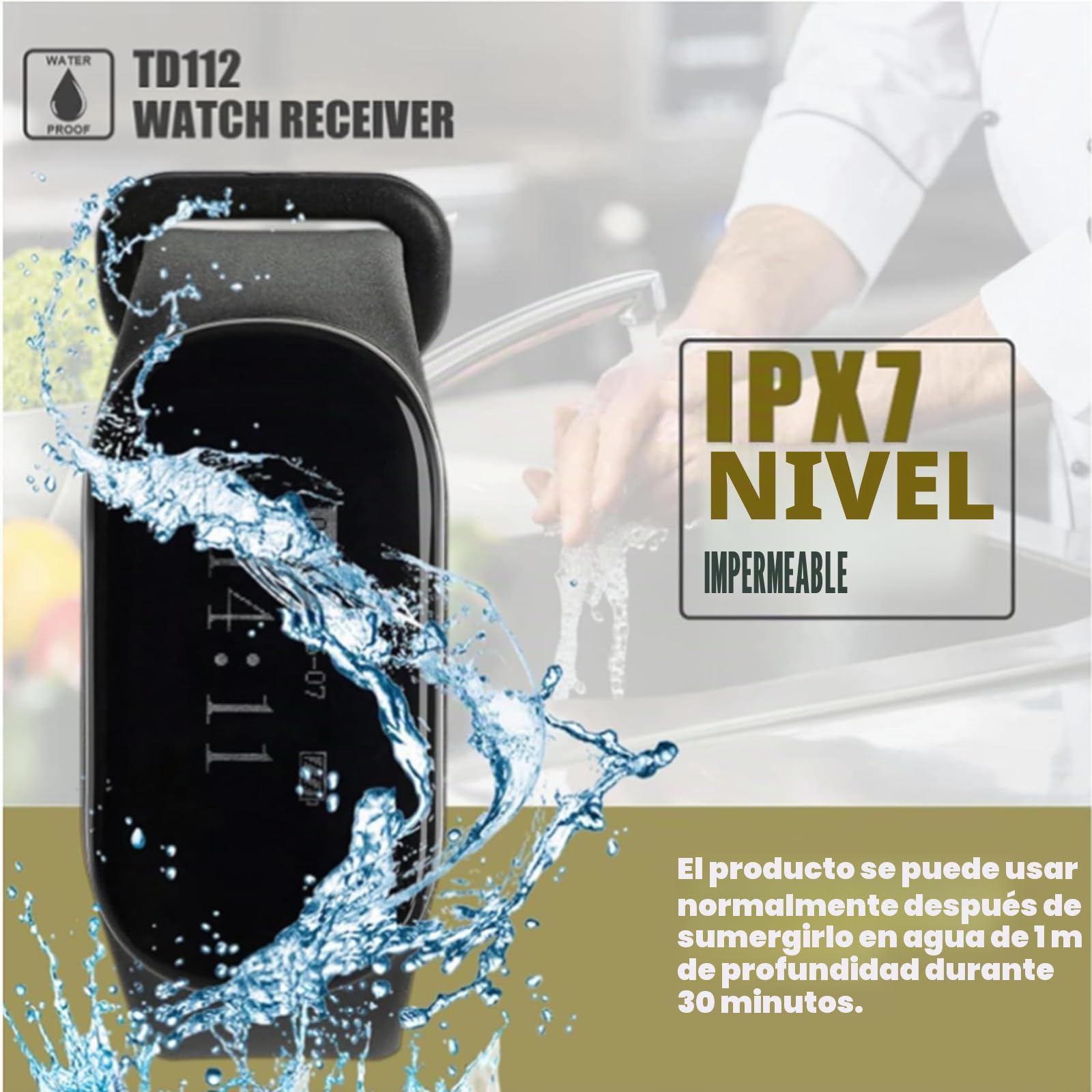 Retekess T128 Sistema de Llamadas Inalámbricas, Receptor Reloj Recargable | para Restaurante, Hotele, Bare, 300M Distancia, 48H, Impermeable IPX7, 7 Idiomas Integrados, Uno a Muchos