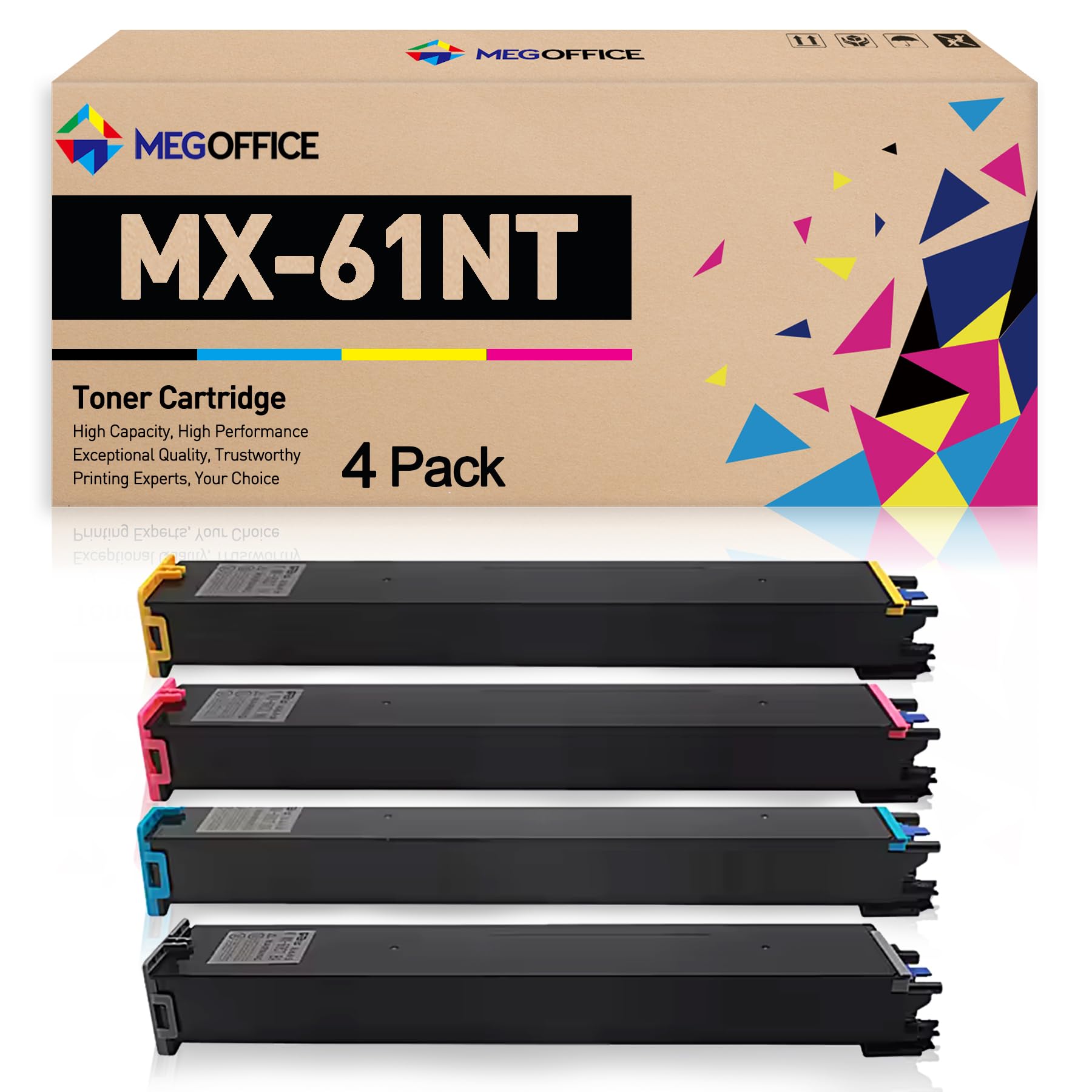 Compatible Toner Cartridge Replacement for Sharp MX61NT MX-61NT MX-61NTBA MX-61NTCA MX-61NTMA MX-61NTYA for MX3071 MX3070v MX3051 MX3050 MX2651 MX3570V MX3070 MX3550 MX3050V (BCMY, 4-Pack)