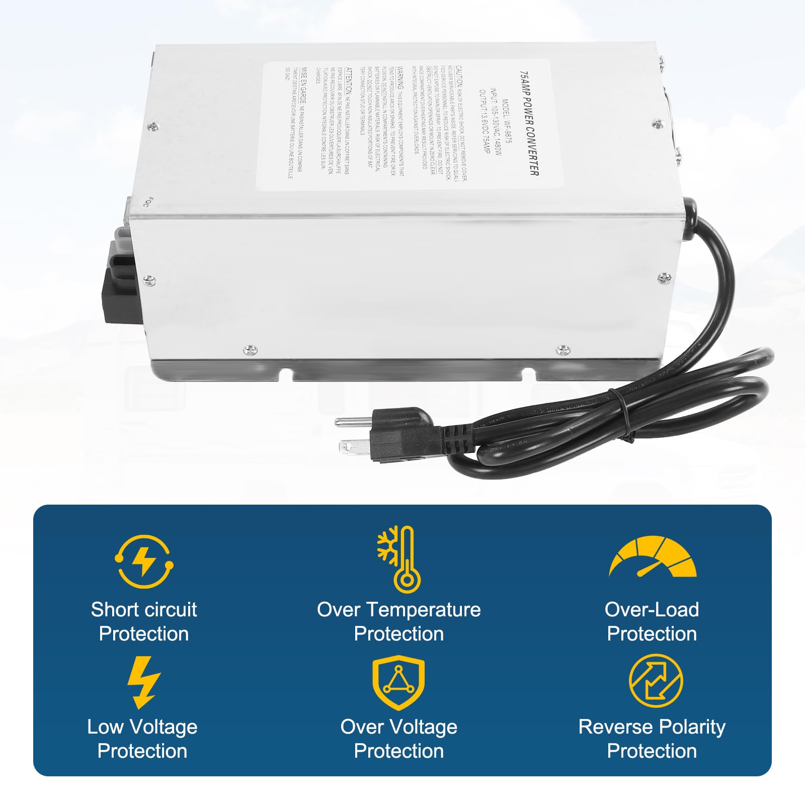 WF-9875 - Convertidor de potencia de 75 amperios, cargador de montaje en cubierta para RV, remolque, cámper, serie WF-9800 WF-9875-AD-CB WF-9875-MBA