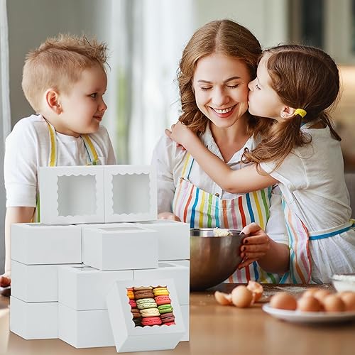 Miniatura 5 de XINHPKGG 50 cajas de galletas de 4 x 4 x 2.5 pulgadas cajas de panadería con ventana, cajas de canela, cajas de fresas cubiertas de chocolate, cajas