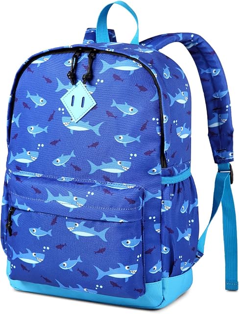 VASCHY Kids Backpack for Boys, Cute Animal Backpack Girls School Bag Children's Rucksack for Kindergarten, Daily with Bottle Pockets (Ocean Shark)