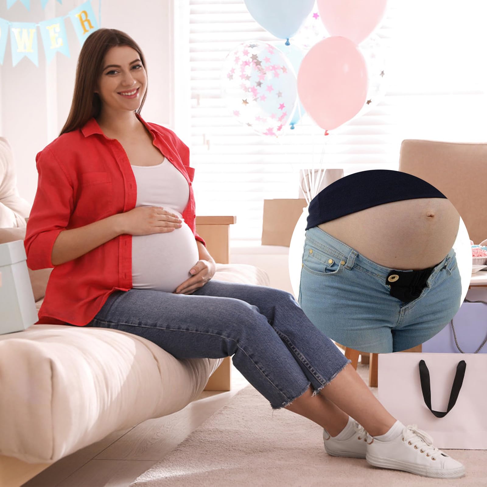 Estensione per pantaloni, 2 pezzi, con bottoni, per jeans, per gravidanza, per jeans, gonne, pantaloni premaman