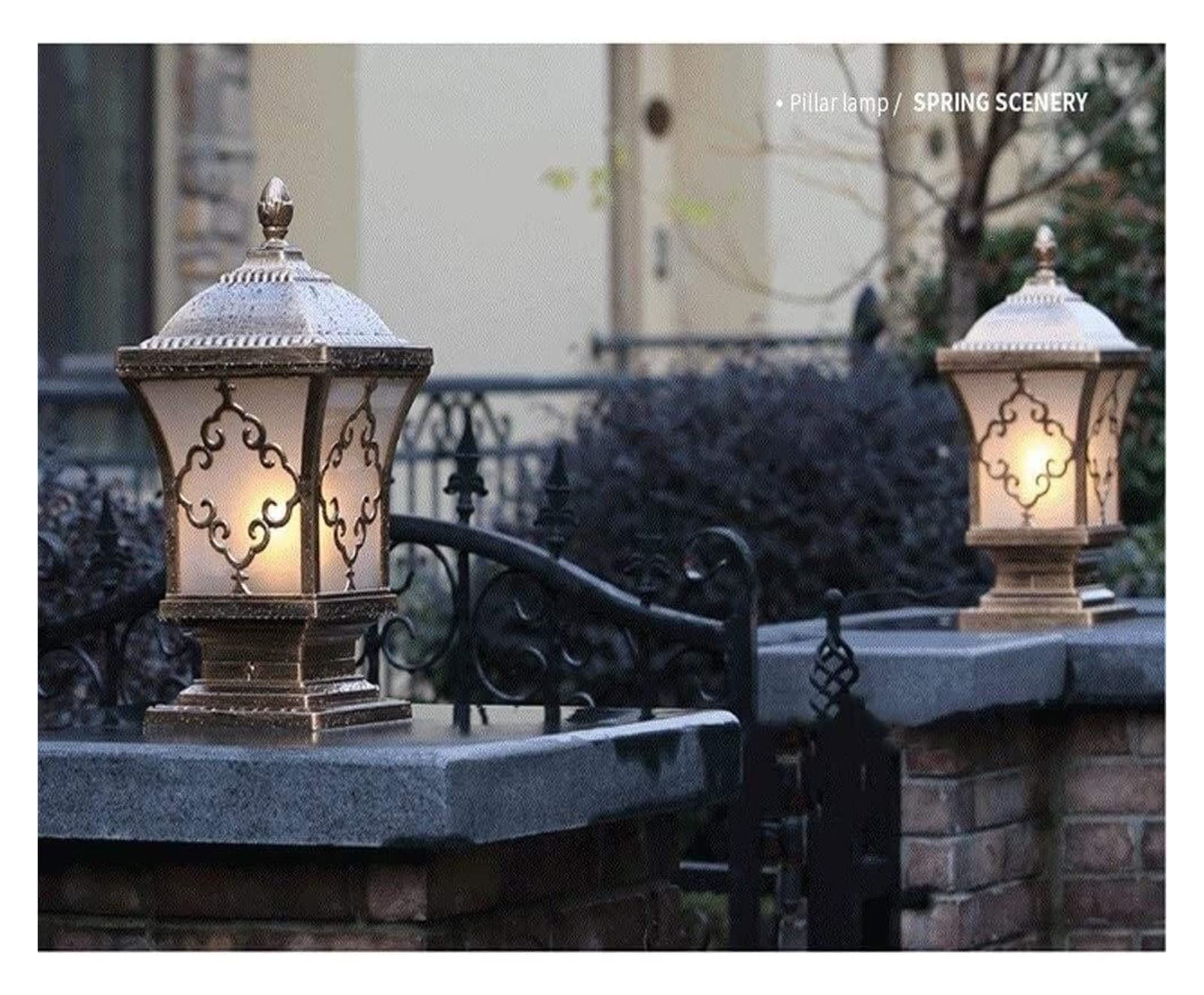 Cortile Lampione Lampione Esterno Cancello Lampione, Pilastro Lampione Villa Giardino Esterno Waterproofpe Illuminazione Parete estremità Pilastro Palo Lampada Antico Alluminio Bronzo Balcone