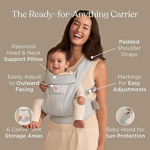 Miniatura 2 de Ergobaby Omni - Portabebés Deluxe para recién nacidos a niños pequeños, transpirables, para verano, portabebés para todas las posiciones con soporte