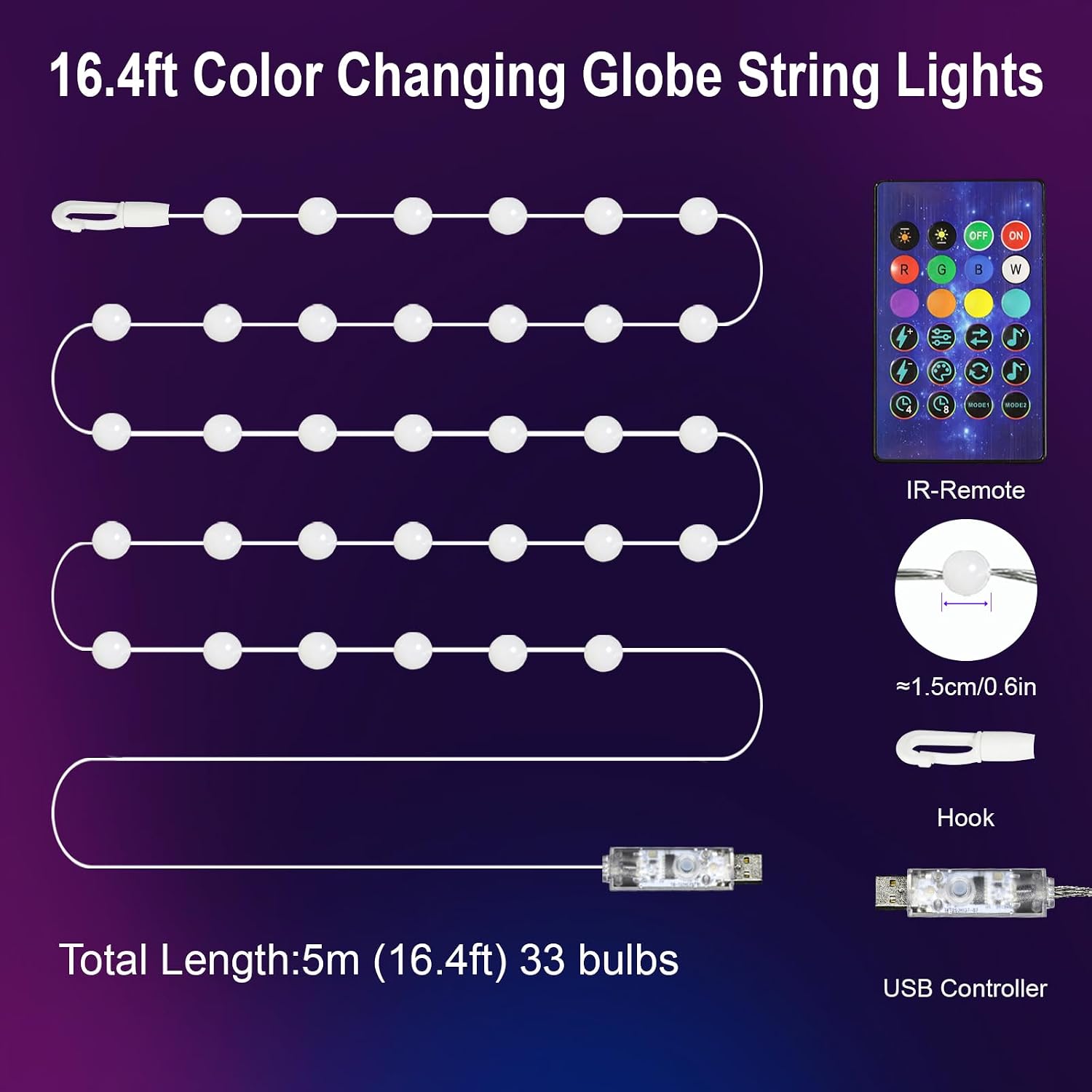 16.4Ft 33LED Smart RGB Christmas Light Music Sync APP RF Remote Party Decor | Globe Fairy Lights, USB Powered, IP65 Waterproof, Timer Schedule, Indoor Outdoor Bedroom Garden Xmas Decor 5 71p2OSg6ABL. AC SL1500