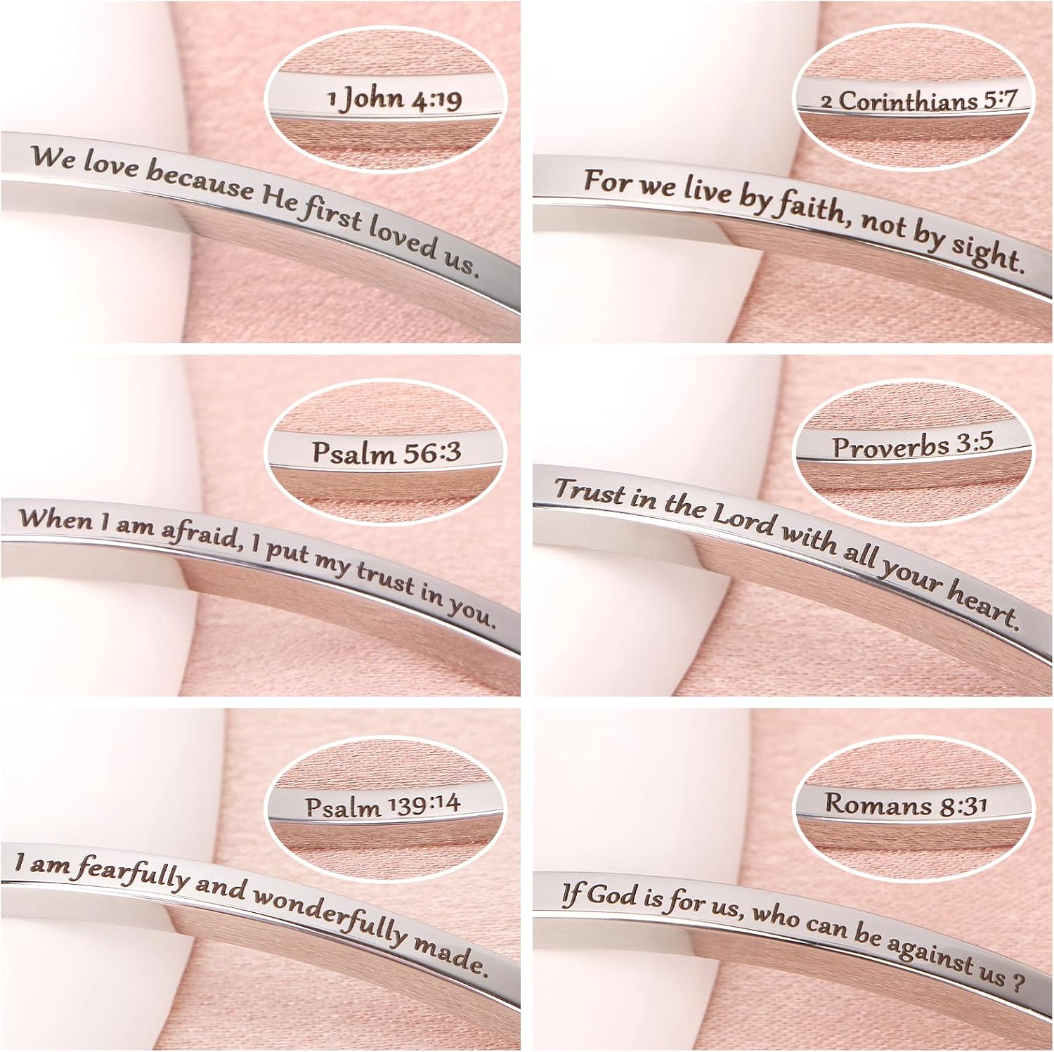 kilofly Set of 3/6 Bible Verse Bracelet Christian Unique Religious Gift for Women image 2