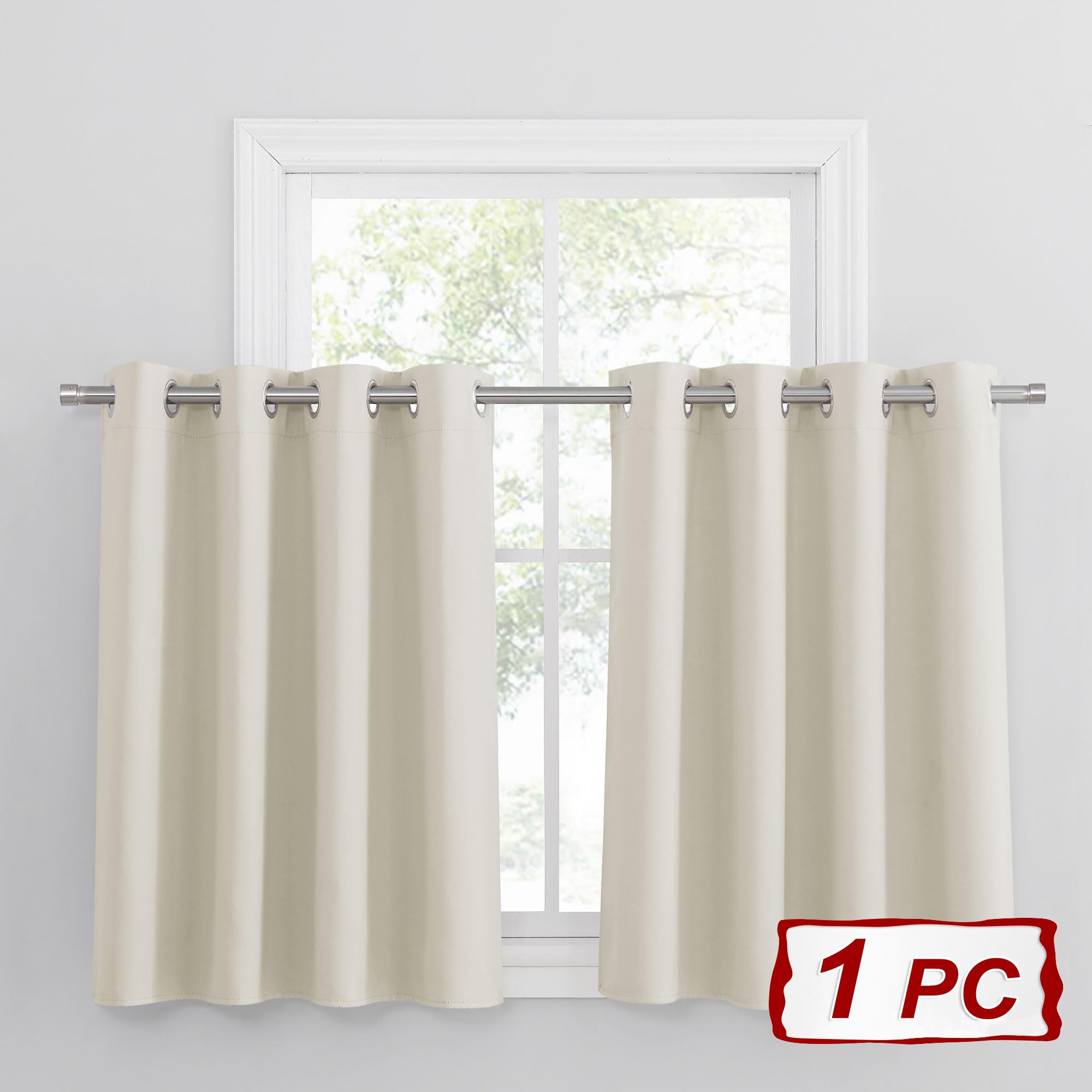 PONY DANCE Tenda Bambini Cameretta - Tenda Termica Isolante Tende Oscuranti per Interni Tende Moderne per Casa Tenda Corta con Anelli 1 Pezzo L 132 x A 90 cm, Beige Chiaro