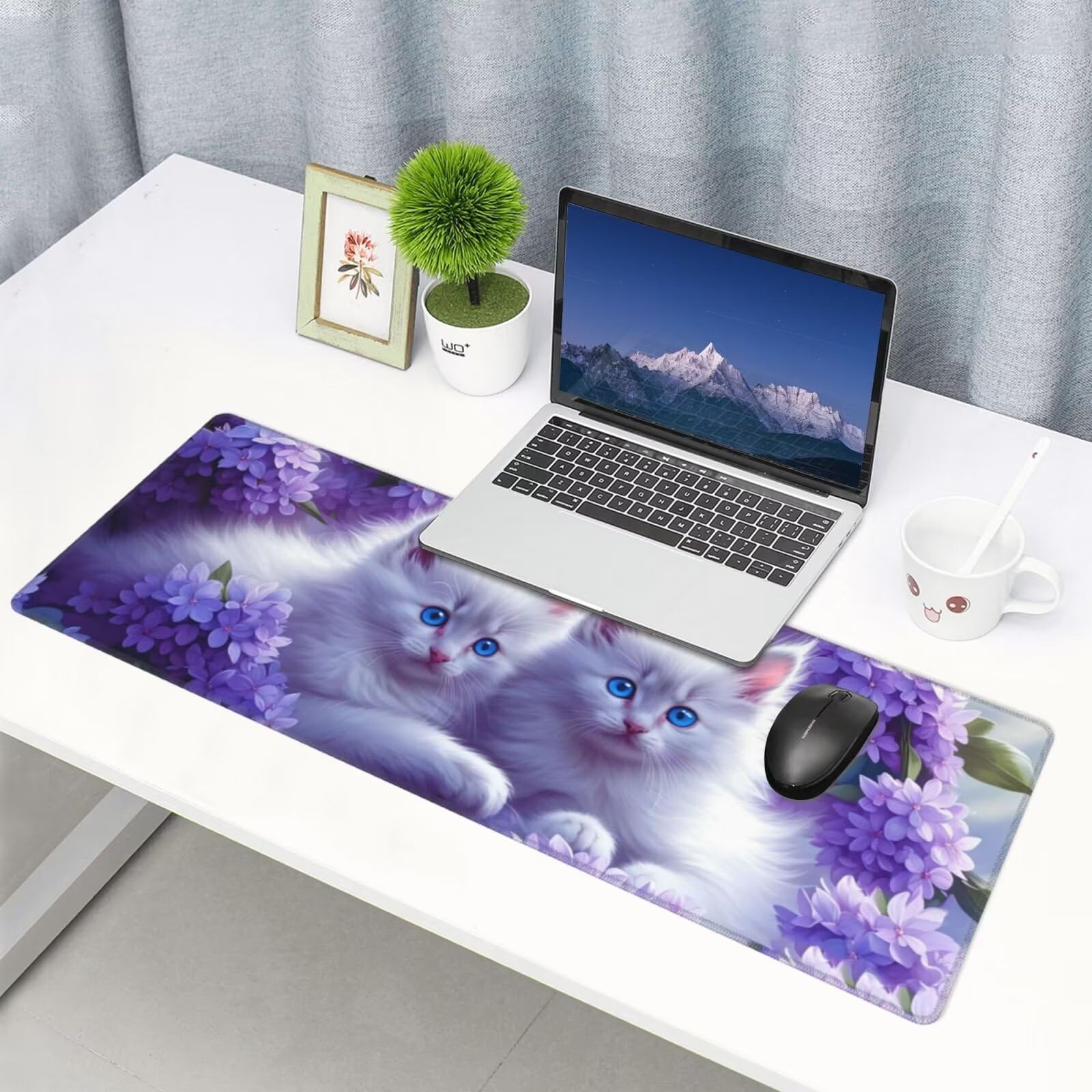 Tappetino Mouse, Tappetino Mouse Gaming Grande XXL 1500x800x3mm Tappetino Scrivania Mouse Pad, Base in Gomma Antiscivolo, Bordi Cuciti,Lavabile, Mousepad per Ufficio e Gaming (Gatto bianco) R-22