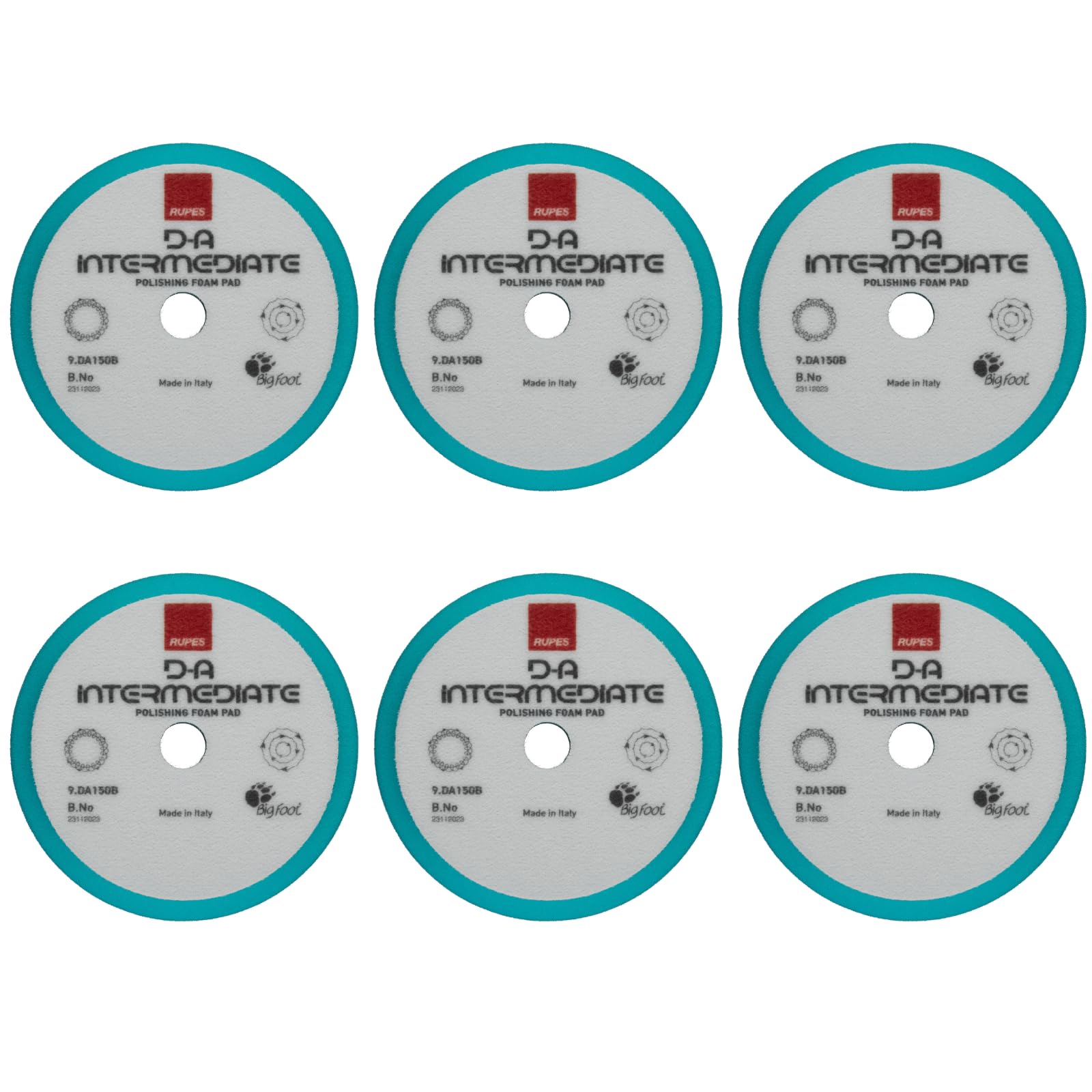 RUPES 150mm Pack of 6 Light Blue D-A Intermediate Foam Polishing Pads | Ideal for Paint Correction &amp; Gloss Enhancement | Improves Cutting Performance | Compatible with 5" Backing Plate