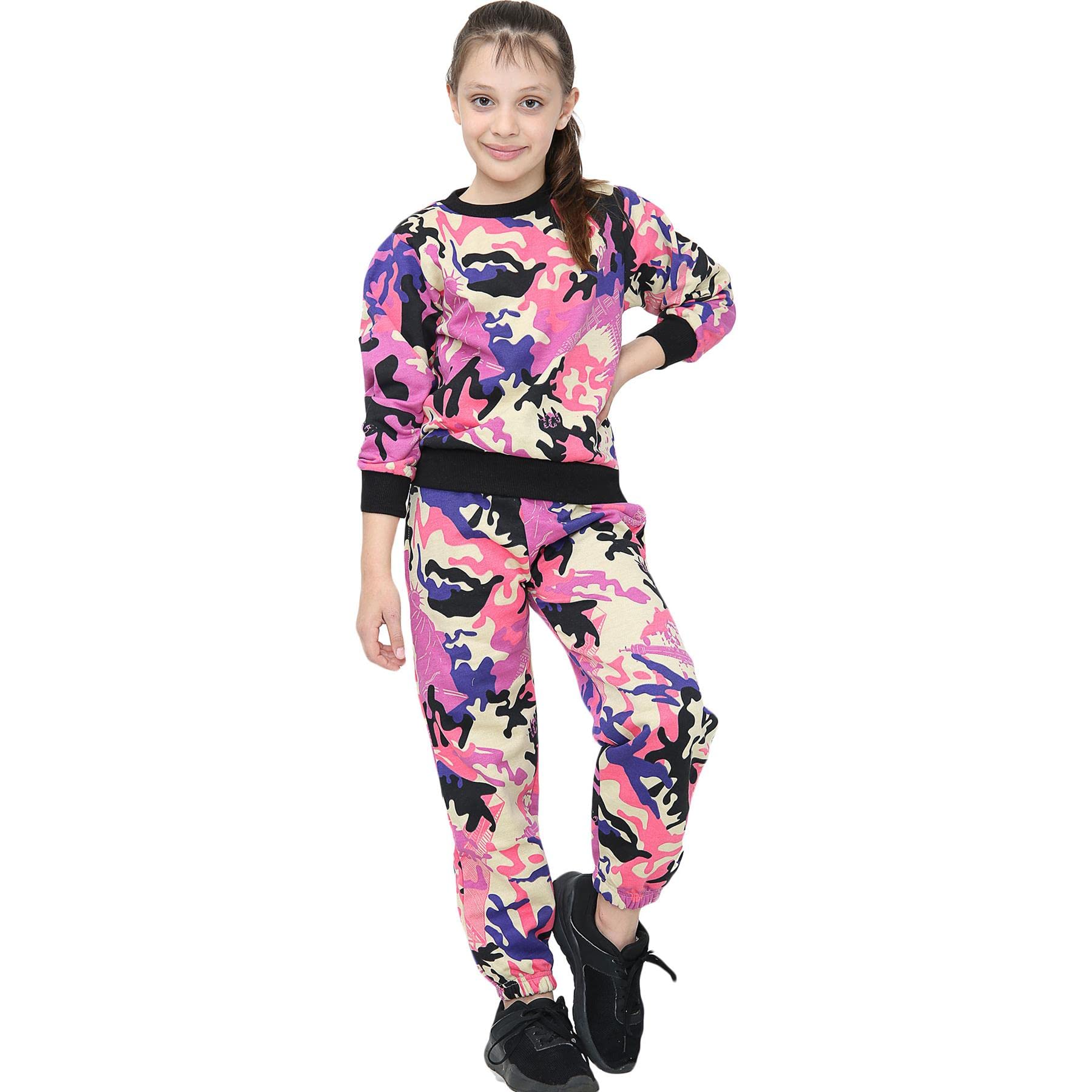 A2Z 4 Kids Chándal unisex de cuello redondo de forro polar para niñas y niños - T.S Plain 108 Camo Baby Pink 11-12