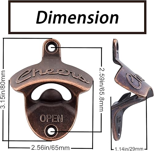 Miniatura 5 de Abridor de botellas de estilo antiguo, abridor de tapa de cerveza montado en la pared, regalo de salud, abrebotellas de soda de cobre antiguo para