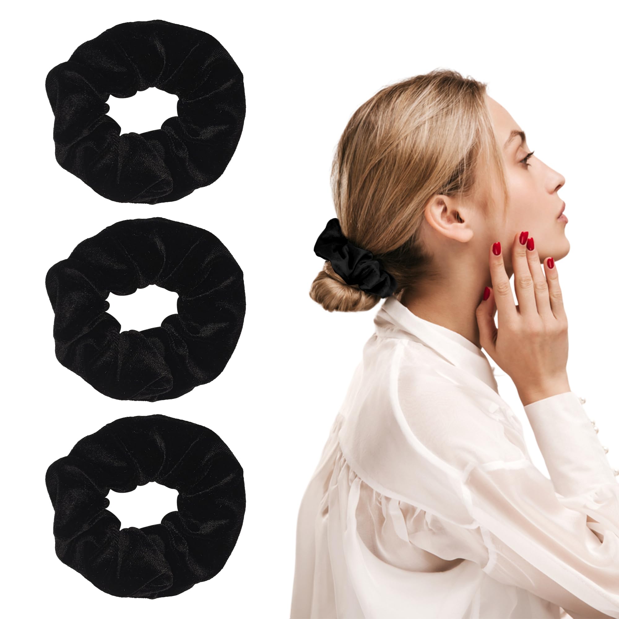 Zipper Scrunchie Safe (3 Pack) Black Velvet Scrunchies Compartment for Cash Cards Keys Valuables, Hair bun ties Secret Pocket ponytails Women Diversion safes