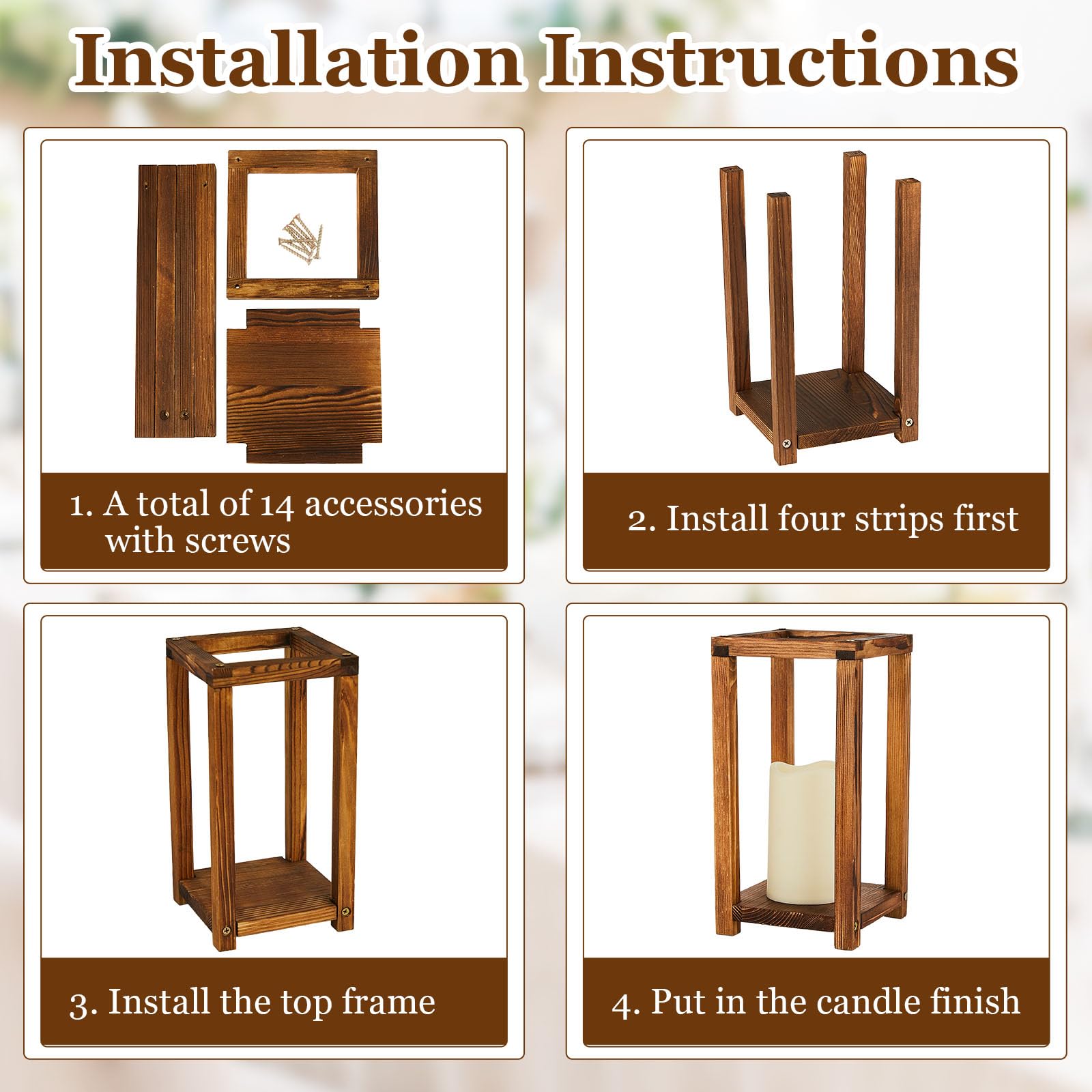 24 faroles de madera para velas que incluyen 12 faroles de boda, 12 portavelas decorativos sin llama, centros de mesa de boda para decoración de mesas y fiestas (marrón) 6