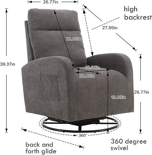 Miniatura 9 de Mecedora giratoria, sillón giratorio para guardería, tapizado de tela de tilo, mecedoras modernas con respaldo alto para guardería, dormitorio, sala