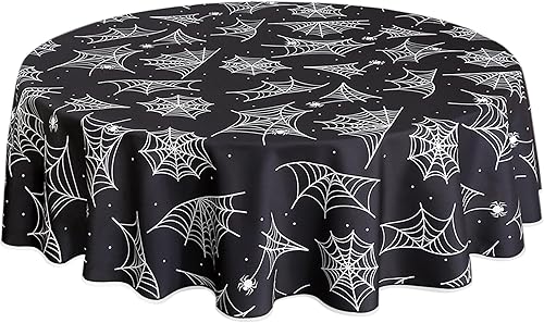 Miniatura 2 de Mantel redondo de Halloween, mantel impermeable de tela de araña de 60 pulgadas, mantel lavable para decoración de fiestas, pícnic, cenas