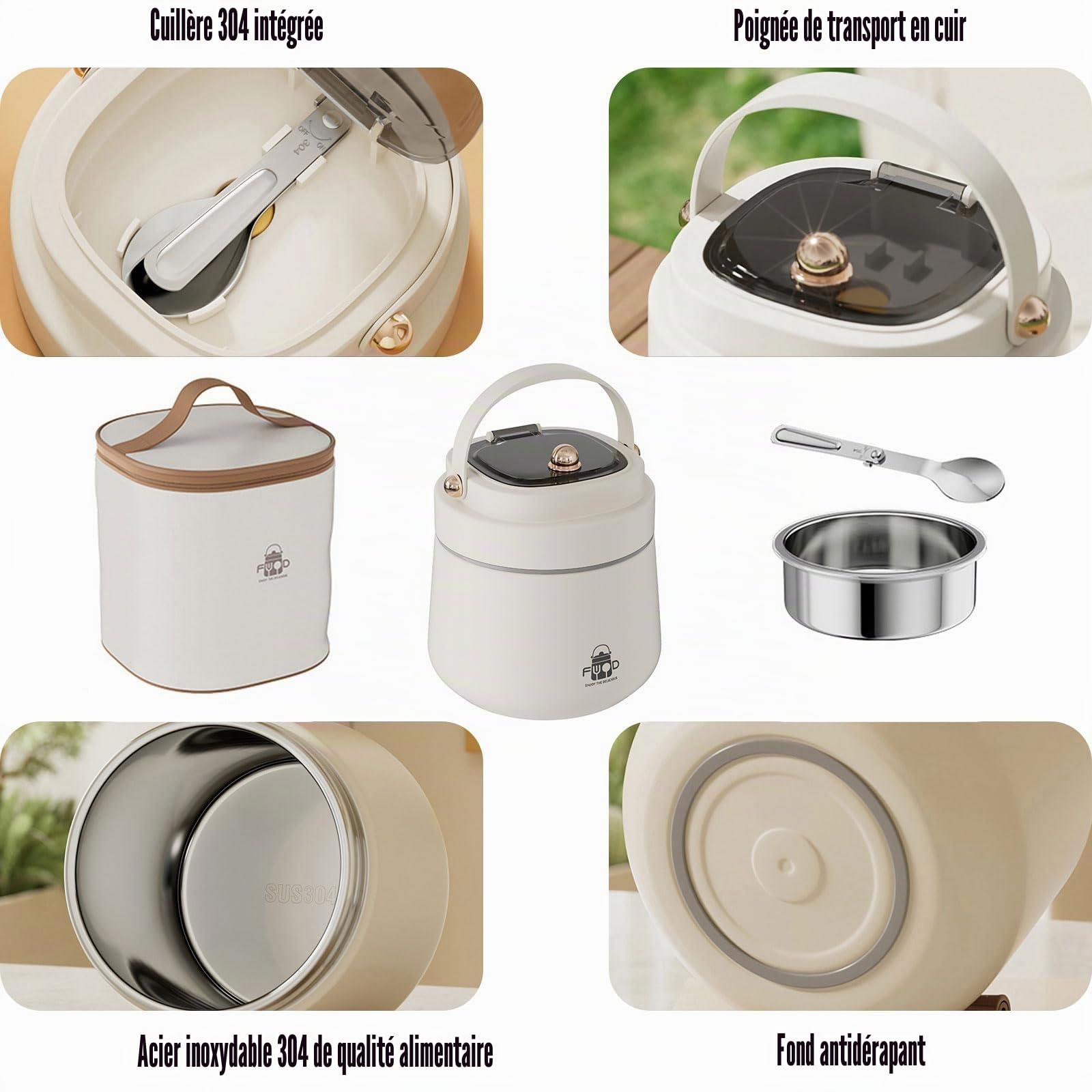 LANMOU Boîte Alimentaire Isotherme 1200ml avec Sac à Lunch, Lunch box en Acier Inoxydable, Sans bpa, Thermos Alimentaire 12h Froid & 6h Chaud, Thermo Isolant Contenant avec Cuillère