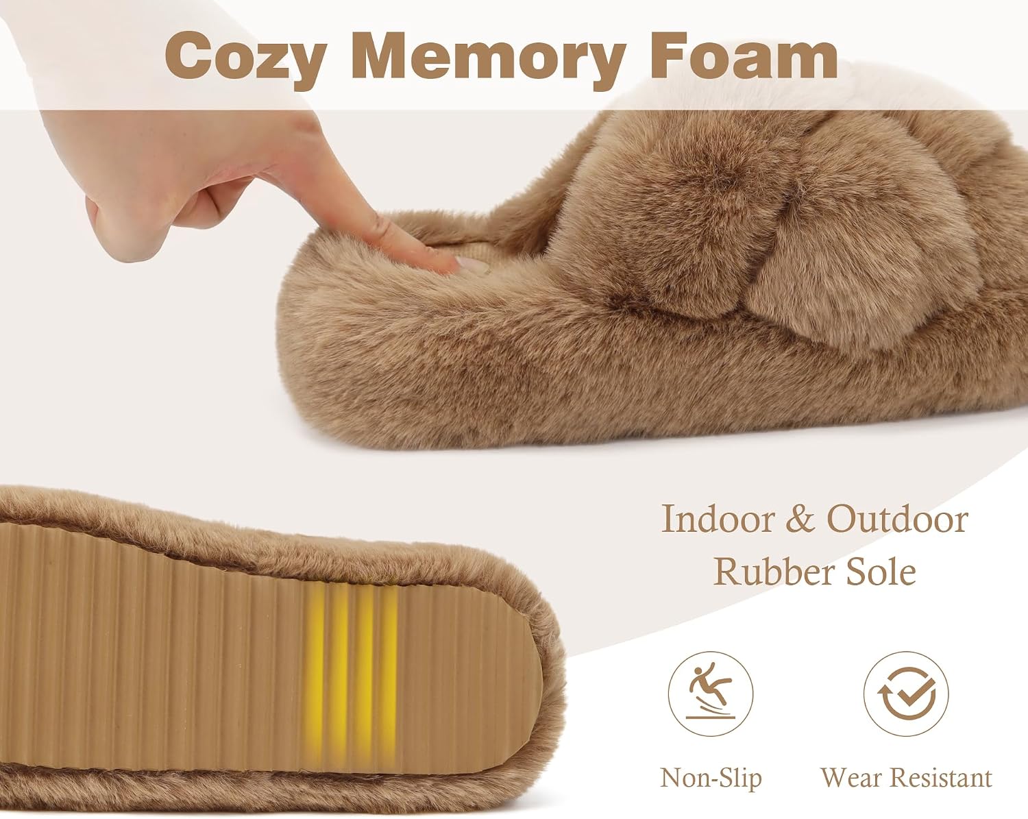COFACE Women's Fluff Slippers House Open Toe Faux Fur Ladies Fashion Platform Fuzzy Slide Shoes with Comfort Arch Support, Indoor Outdoor Sole