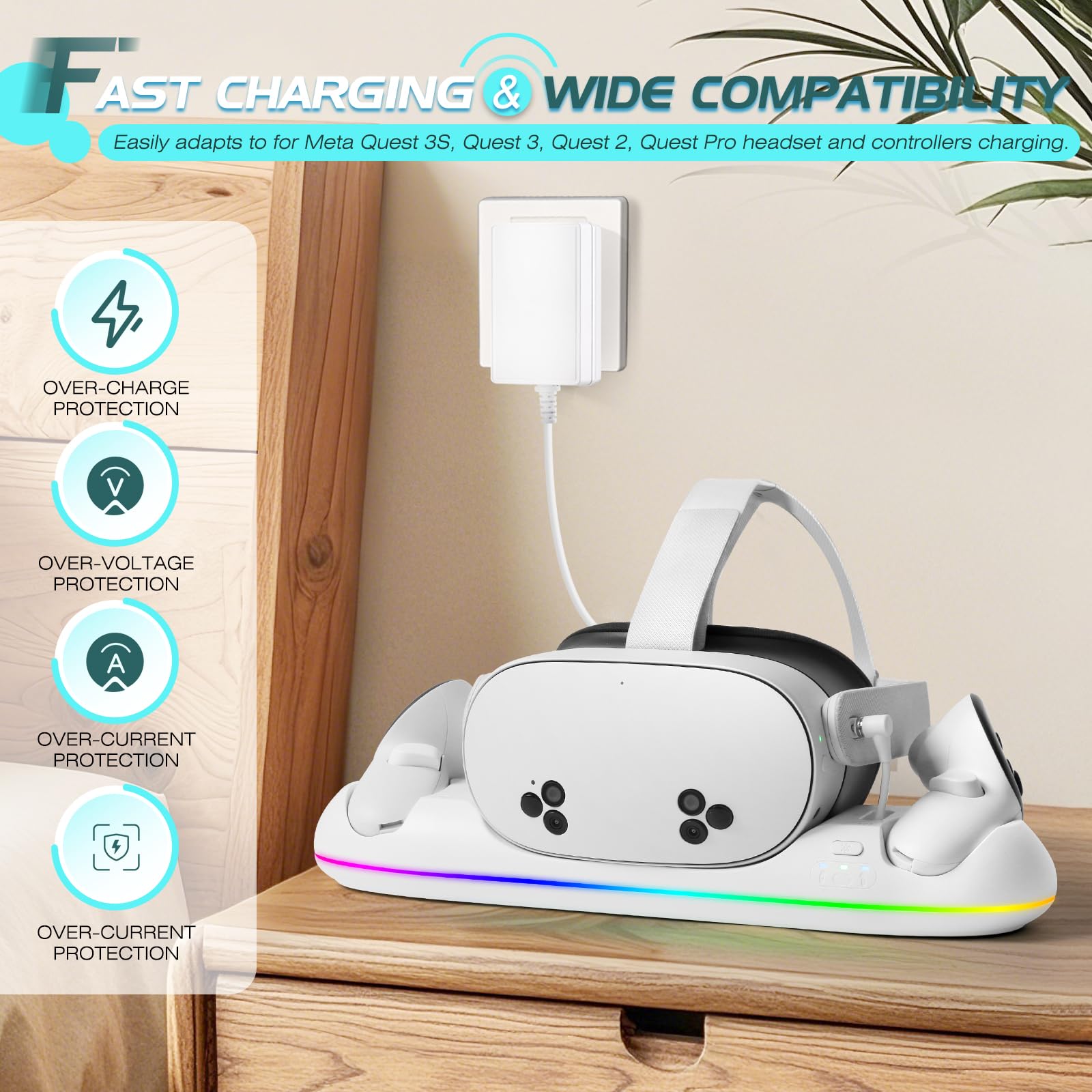 HURRA Base de carga para Meta Quest 3S/Quest 3/Quest 2/Quest Pro, estación de carga rápida con indicador LED/auriculares de carga magnética y controladores, 2 baterías recargables, cargador USB-C y