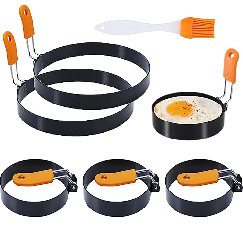 3.5" Egg Rings 6“ Pancake Mold with Silicone Handle, Round