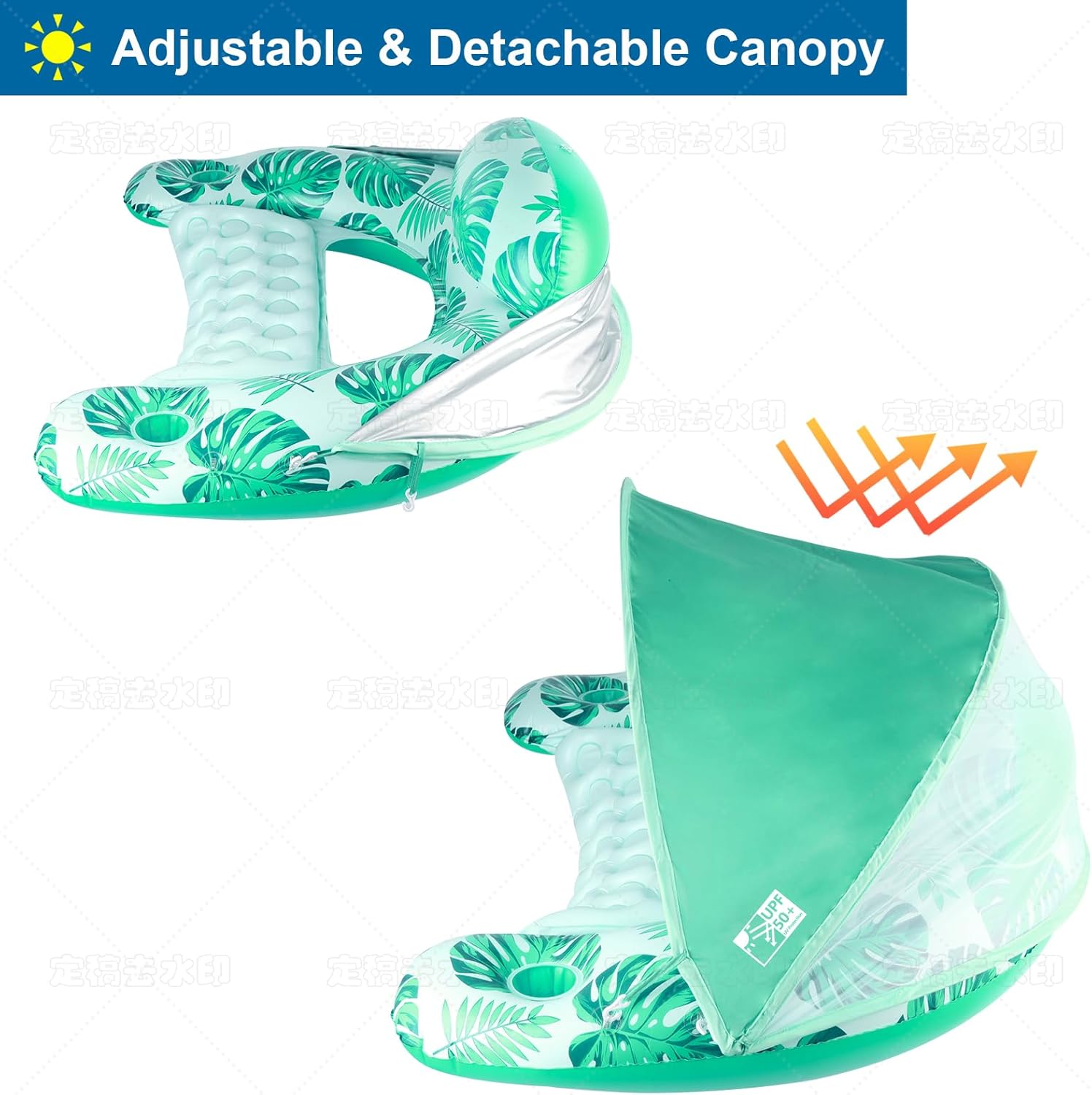 COOLCOOLDEE Pool Float with Canopy, Cup Holder - XL Pool Chair Lounge Float with Adjustable Sun Shade Cover, Drink Holder, Ergonomic Headrest,Inflatable Pool Float for Adults