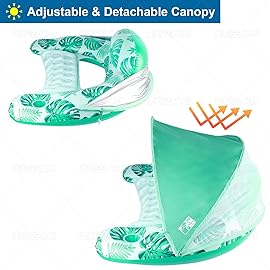 COOLCOOLDEE Pool Float with Canopy, Cup Holder - XL Pool Chair Lounge Float with Adjustable Sun Shade Cover, Drink Holder, Ergonomic Headrest,Inflatable Pool Float for AdultsGreen