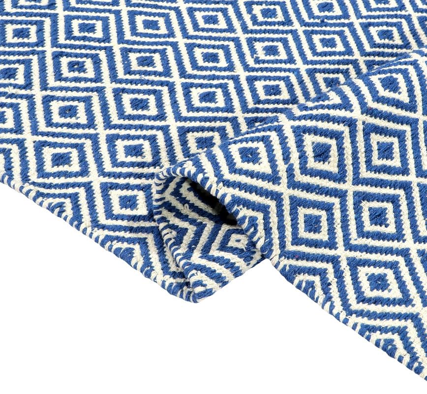 Image of FIASCO Hand Woven 100% Natural Cotton Export Quality Designer Striped Rug, Bed Side Runner Rug Carpet for Bedroom, Passage,Living Room, Size- 2X5 Feet Blue Diamond