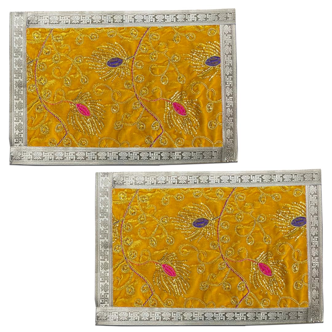 Aasanwala Combo of Yellow Pooja Aasan Velvet Square for Mandir, Temple Home Décor, Slab, Table Décor (30 * 30 cm)-picture-42