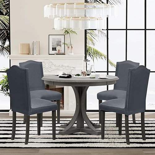 Miniatura 2 de Sufdari Juego de 4 fundas para sillas de comedor, color gris, antideslizantes, de elastano, elásticas, para comedor, hotel (extra grande)