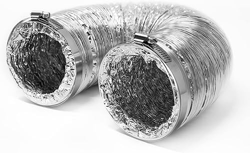 Vista 5 de Conducto de transición de aluminio flexible para secadora de ropa con 2 abrazaderas de tornillo sinfín.