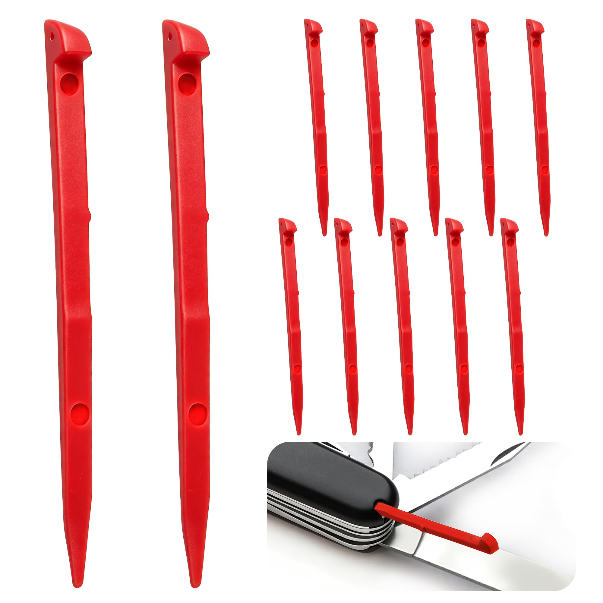 Saillong 12 Pack Toothpicks Compatible with Victorinox/Swiss Army Knife 91mm 3 1/2" 2 inch Toothpick Replacement Compact Sturdy Army Pocket Knife Accessories Cleaning Teeth Opening Zip Ties (Red)