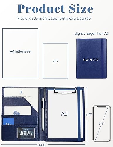 Miniatura 2 de Carpeta pequeña para portapapeles A5 de Mymazn, carpeta para bloc de notas rellenable de 5 x 8 pulgadas, portapapeles de piel sintética de tamaño